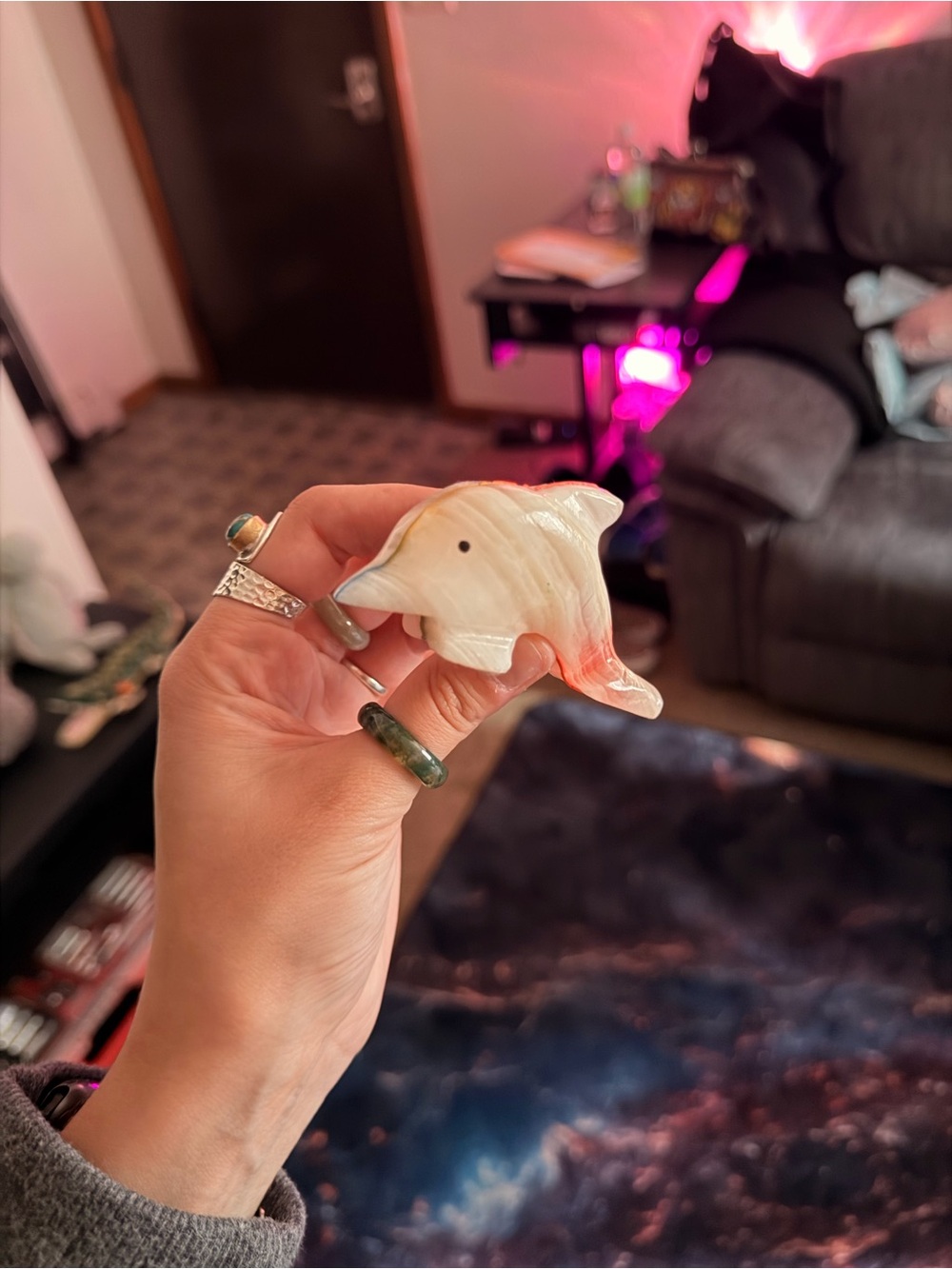 Handheld White and Pink Dolphin Figurine for Small Pets